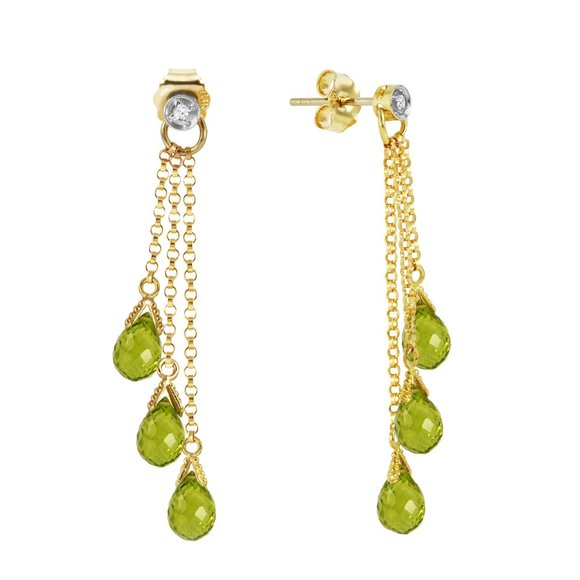 14K GOLD CHANDELIERS EARRING W DIAMONDS & PERIDOTS - Picture 7 of 10